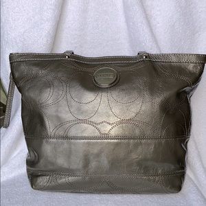 Coach metallic khaki/ grey hand bag